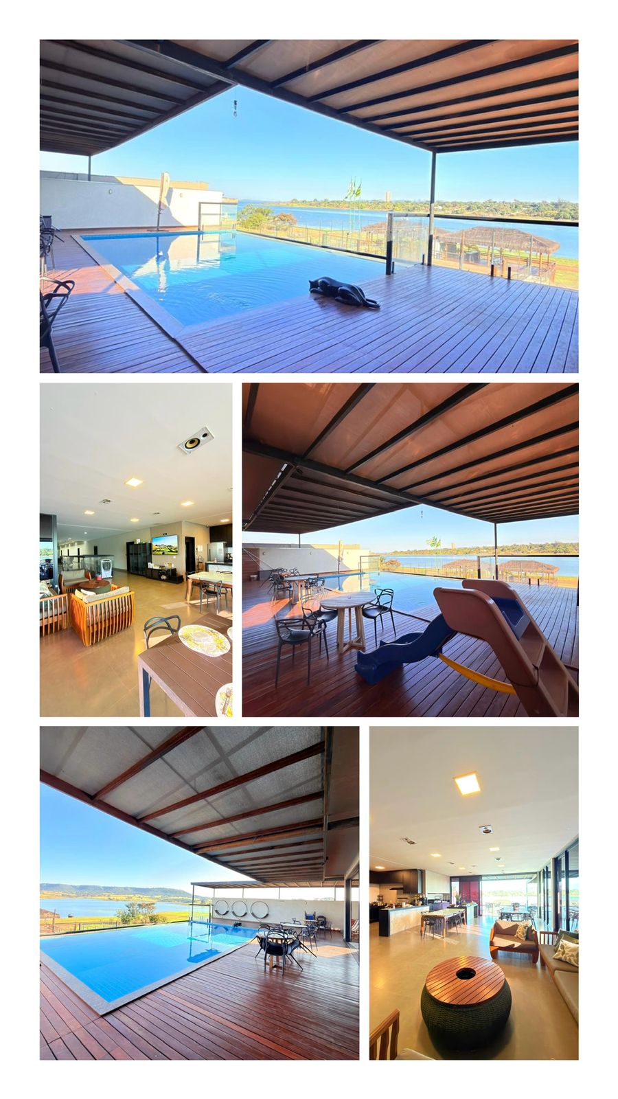 Vista panorâmica da piscina infinity e lago